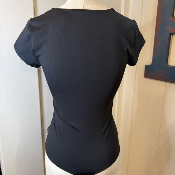 Free People Black Square Neck Bodysuit short sleeve. SZ S - Picture 3 of 3